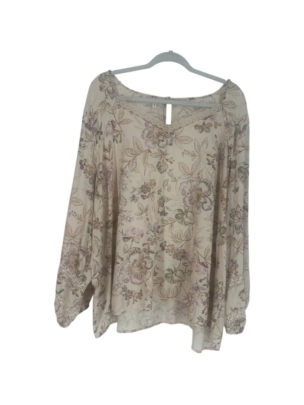 Maurice's Blouse 3X Plus Cream Floral Lace Peasant Balloon Long Sleeve Top Boho
